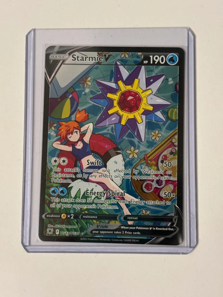 Karta Starmie V z Misty z Astral Radiance – zabezpieczona w koszulce i toploaderze, pełna nostalgicznego klimatu