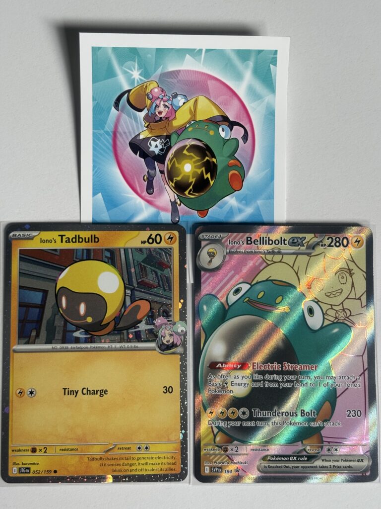 Promo karty Tadbulb (cosmos holo) i Bellibolt ex SVP 194 z tego zestawu