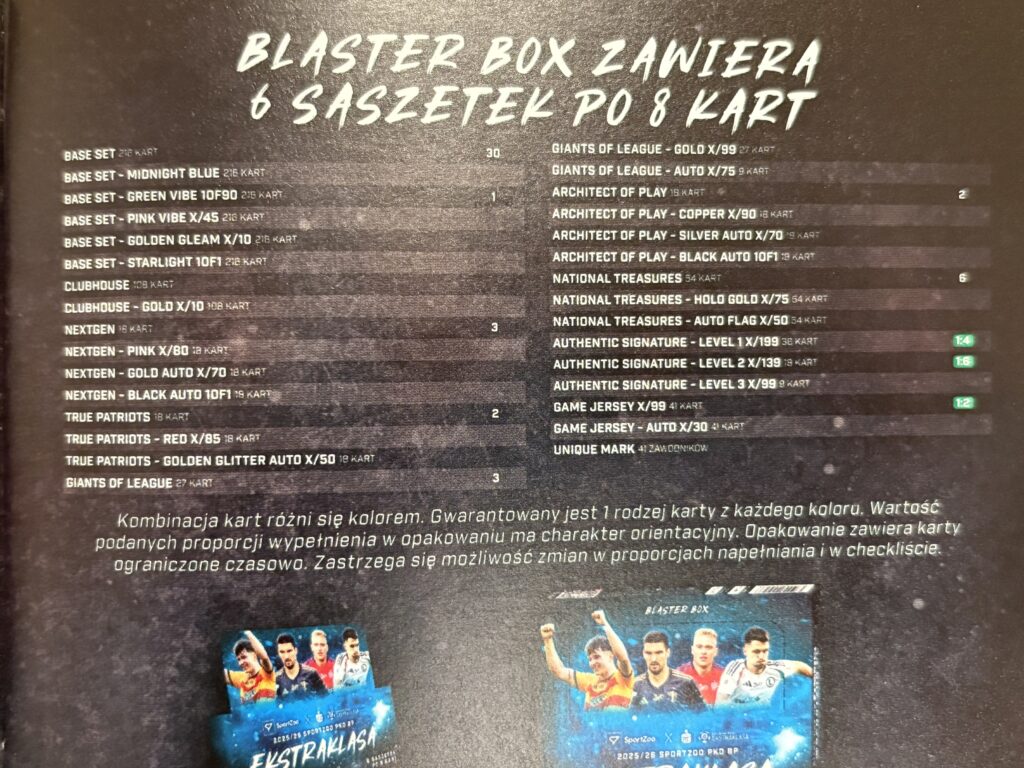Przewodnik kolekcjonerski 2025/26 sportzoo pko bp ekstraklasa seria 1 - opis zawartości blaster boxa
