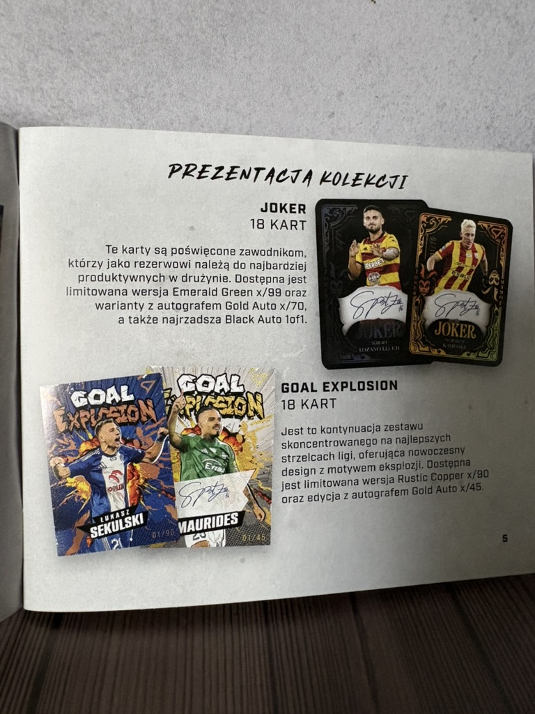 Przewodnik prezentujący serie kart Joker i Goal Explosion.