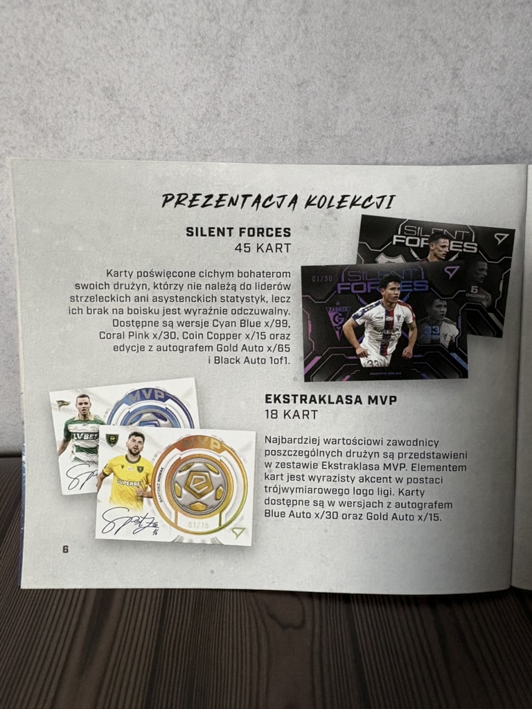 Strona przewodnika z kartami Silent Forces i Ekstraklasa MVP.